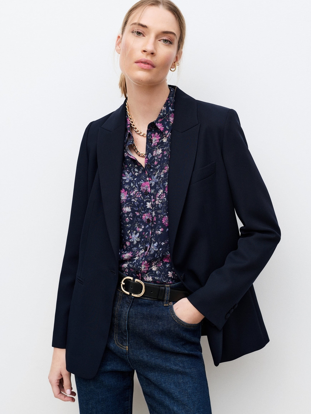 Diane & White Navy Blue 100% Wool Suit Jacket Balzer Old Money Business Chic